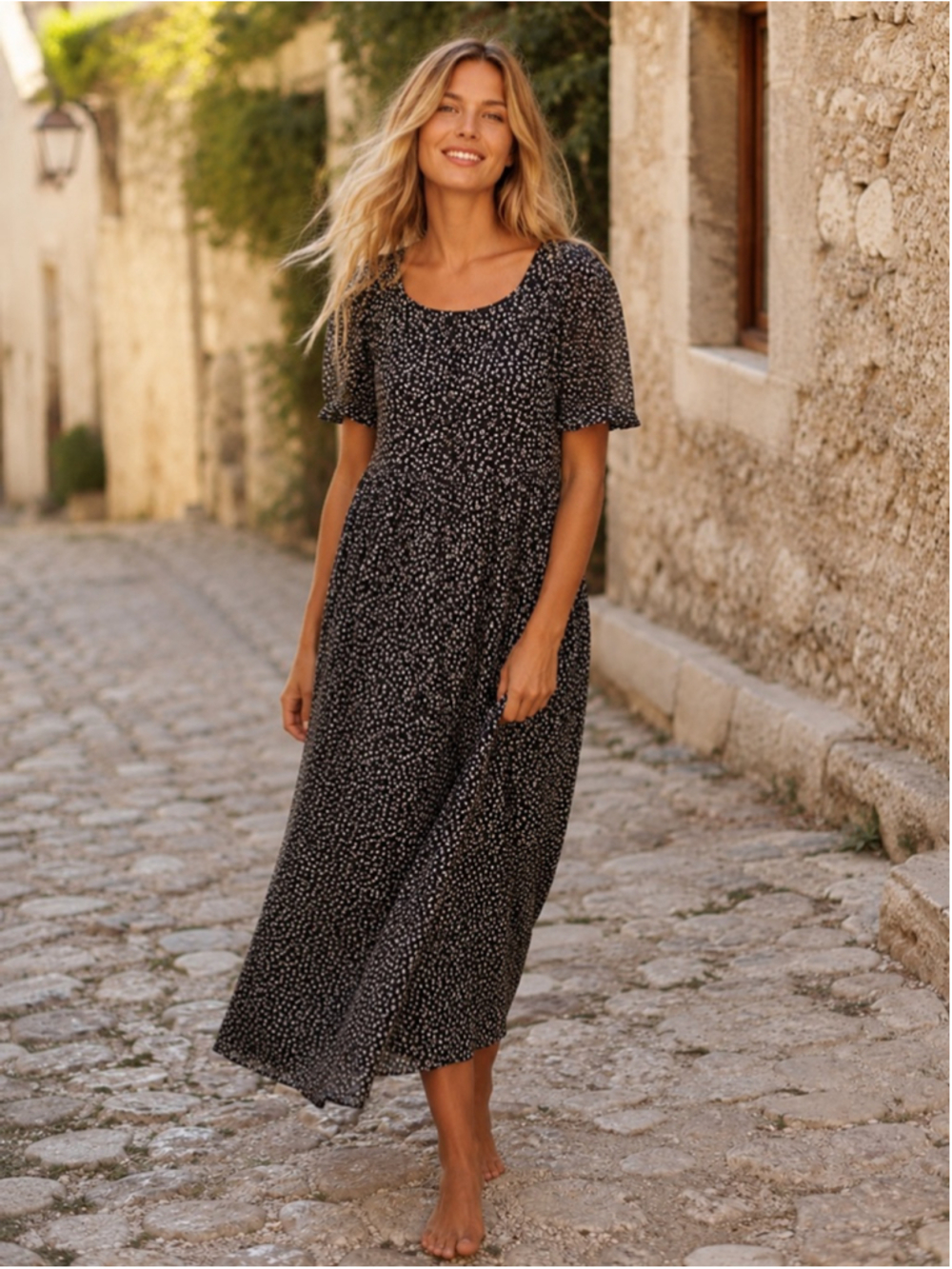 Sunshine Starshine Ditsy Floral Midi Dress Milkmaid Prairie 8 Boho Cottagecore